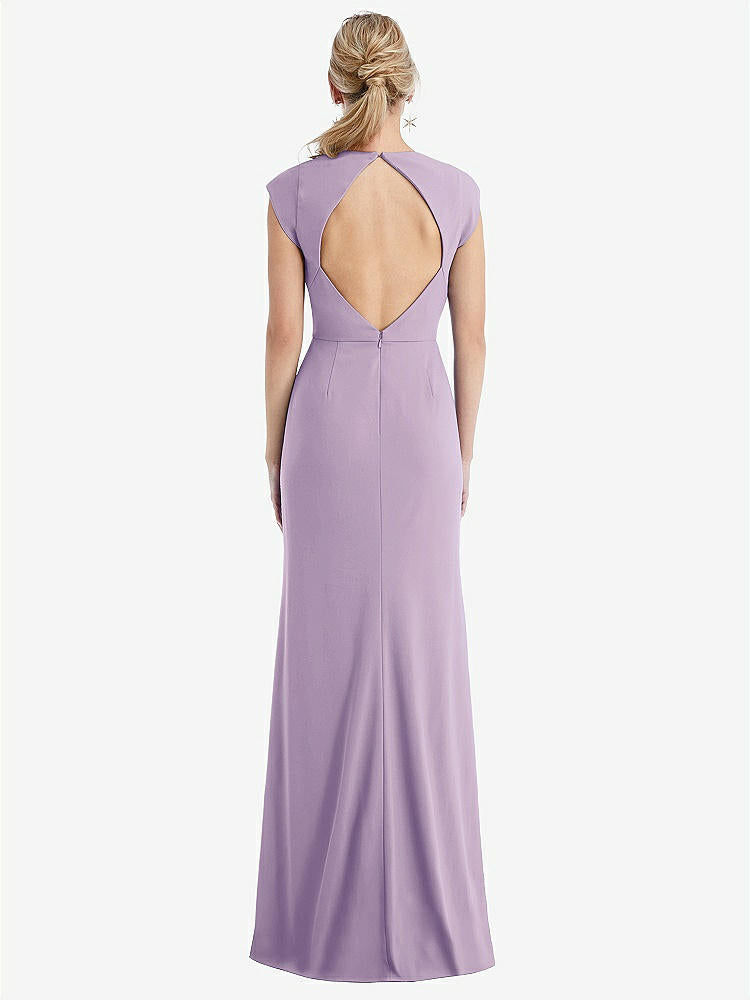 【STYLE: TH051】Cap Sleeve Open-Back Trumpet Gown with Front Slit【COLOR: Pale Purple】