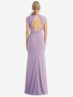 【STYLE: TH051】Cap Sleeve Open-Back Trumpet Gown with Front Slit【COLOR: Pale Purple】