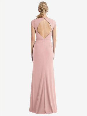 【STYLE: TH051】Cap Sleeve Open-Back Trumpet Gown with Front Slit【COLOR: Rose - PANTONE Rose Quartz】