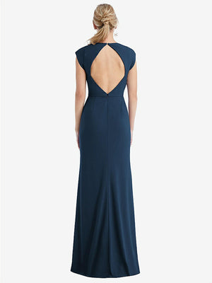 【STYLE: TH051】Cap Sleeve Open-Back Trumpet Gown with Front Slit【COLOR: Sofia Blue】