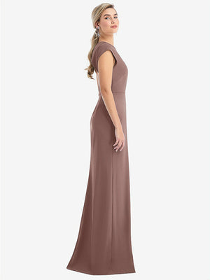 【STYLE: TH051】Cap Sleeve Open-Back Trumpet Gown with Front Slit【COLOR: Sienna】