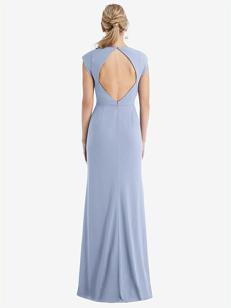 【STYLE: TH051】Cap Sleeve Open-Back Trumpet Gown with Front Slit【COLOR: Sky Blue】