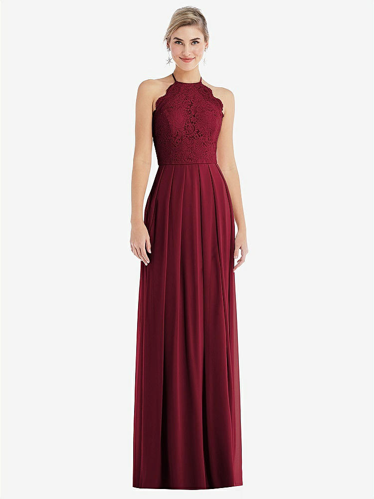 【NEW】【STYLE: TH053】ネクタネック レース ホルター プリーツ スカート マキシ ドレス【COLOR: Burgundy】【SIZE: 00-30W】