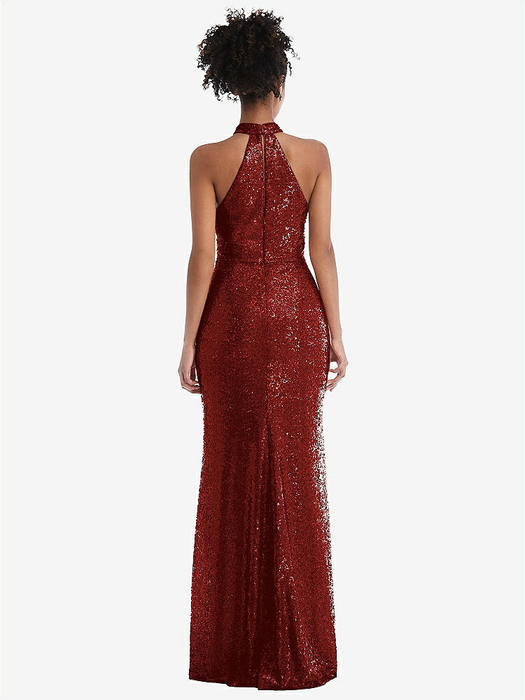【STYLE: TH054】Stand Collar Halter Sequin Trumpet Gown【COLOR: Burgundy】