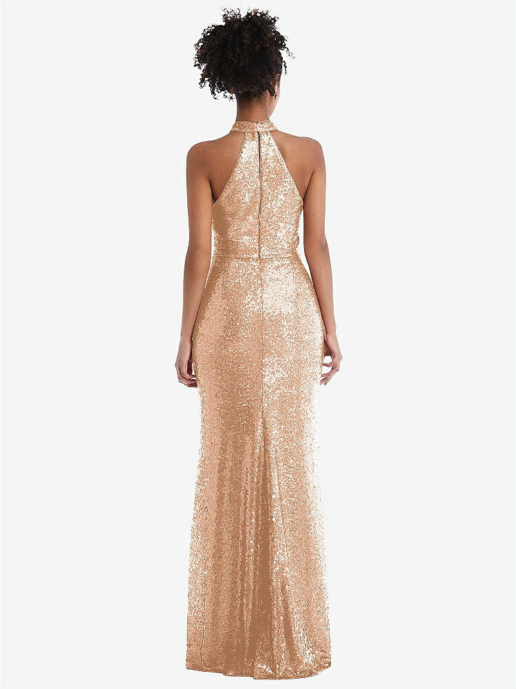【STYLE: TH054】Stand Collar Halter Sequin Trumpet Gown【COLOR: Copper Rose】