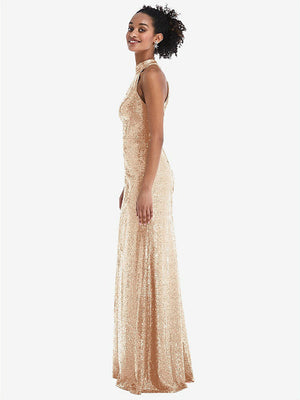 【NEW】【STYLE: TH054】スタンド 襟 ホルター スパンコール トランペット ガウン【COLOR: Rose Gold】【SIZE: 00-30W】