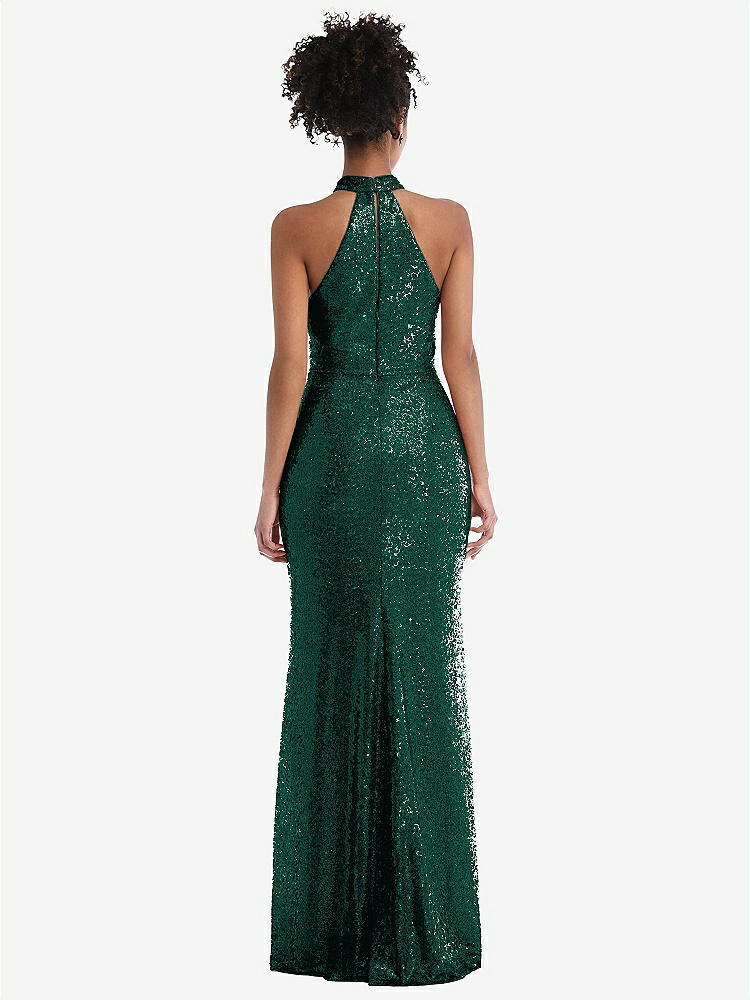 【STYLE: TH054】Stand Collar Halter Sequin Trumpet Gown【COLOR: Hunter Green】