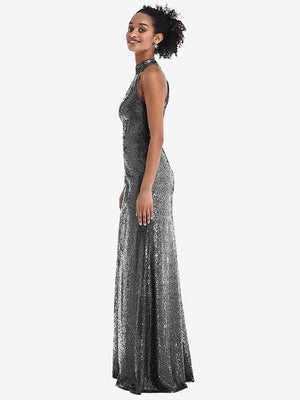 【NEW】【STYLE: TH054】スタンド 襟 ホルター スパンコール トランペット ガウン【COLOR: Stardust】【SIZE: 00-30W】