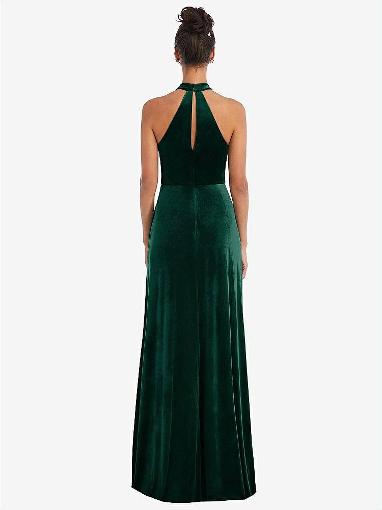 【STYLE: TH055】High-Neck Halter Velvet Maxi Dress with Front Slit【COLOR: Evergreen】