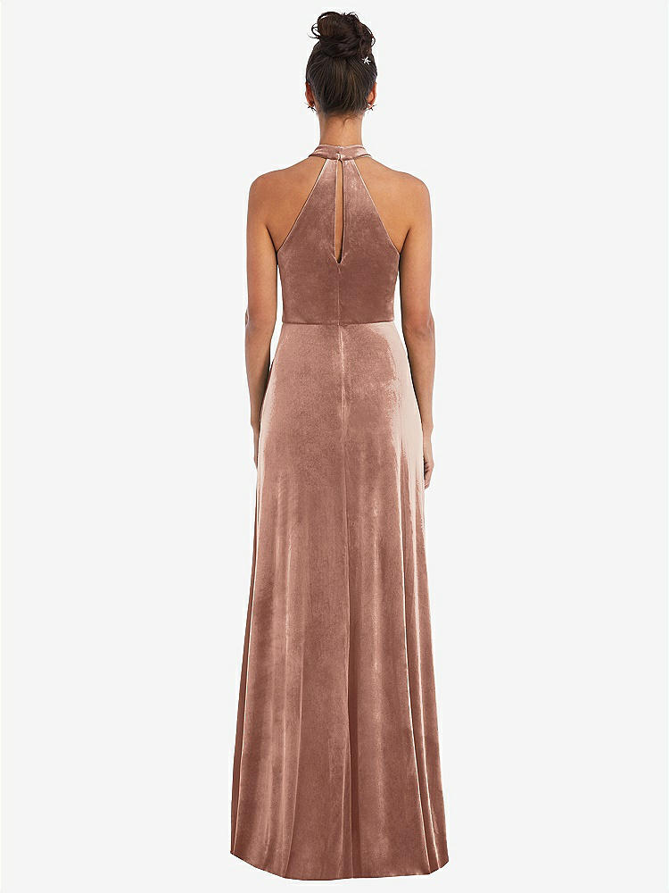 【STYLE: TH055】High-Neck Halter Velvet Maxi Dress with Front Slit【COLOR: Tawny Rose】