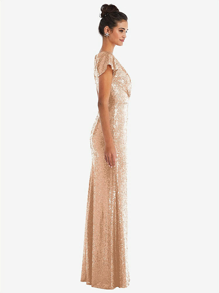 【STYLE: TH056】Cap Sleeve Wrap Bodice Sequin Maxi Dress【COLOR: Copper Rose】