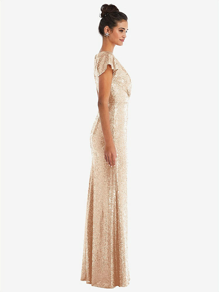 【STYLE: TH056】Cap Sleeve Wrap Bodice Sequin Maxi Dress【COLOR: Rose Gold】