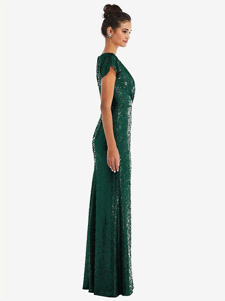 【STYLE: TH056】Cap Sleeve Wrap Bodice Sequin Maxi Dress【COLOR: Hunter Green】