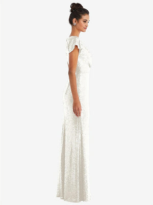 【STYLE: TH056】Cap Sleeve Wrap Bodice Sequin Maxi Dress【COLOR: Ivory】