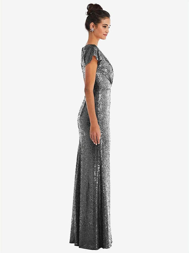 【STYLE: TH056】Cap Sleeve Wrap Bodice Sequin Maxi Dress【COLOR: Stardust】