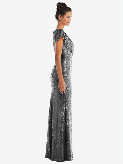 【STYLE: TH056】Cap Sleeve Wrap Bodice Sequin Maxi Dress【COLOR: Stardust】