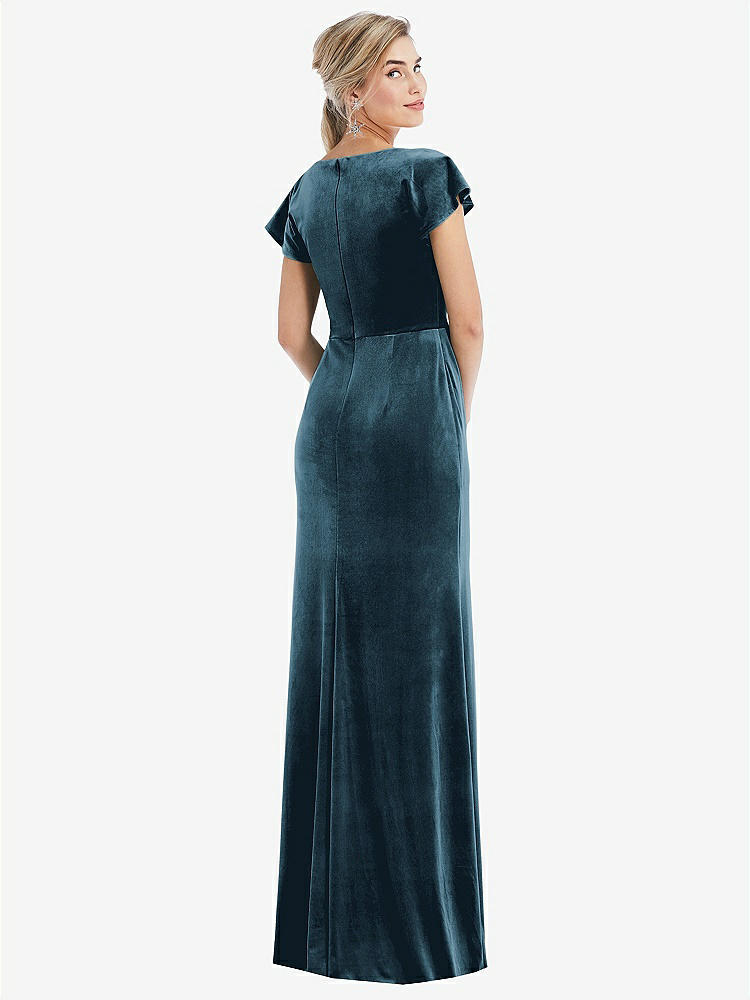 【NEW】【STYLE: TH057】フラッター スリーブ ラップ ボディス ベルベット マキシ ドレス ポケット付き【COLOR: Dutch Blue】【SIZE: 00-30W】
