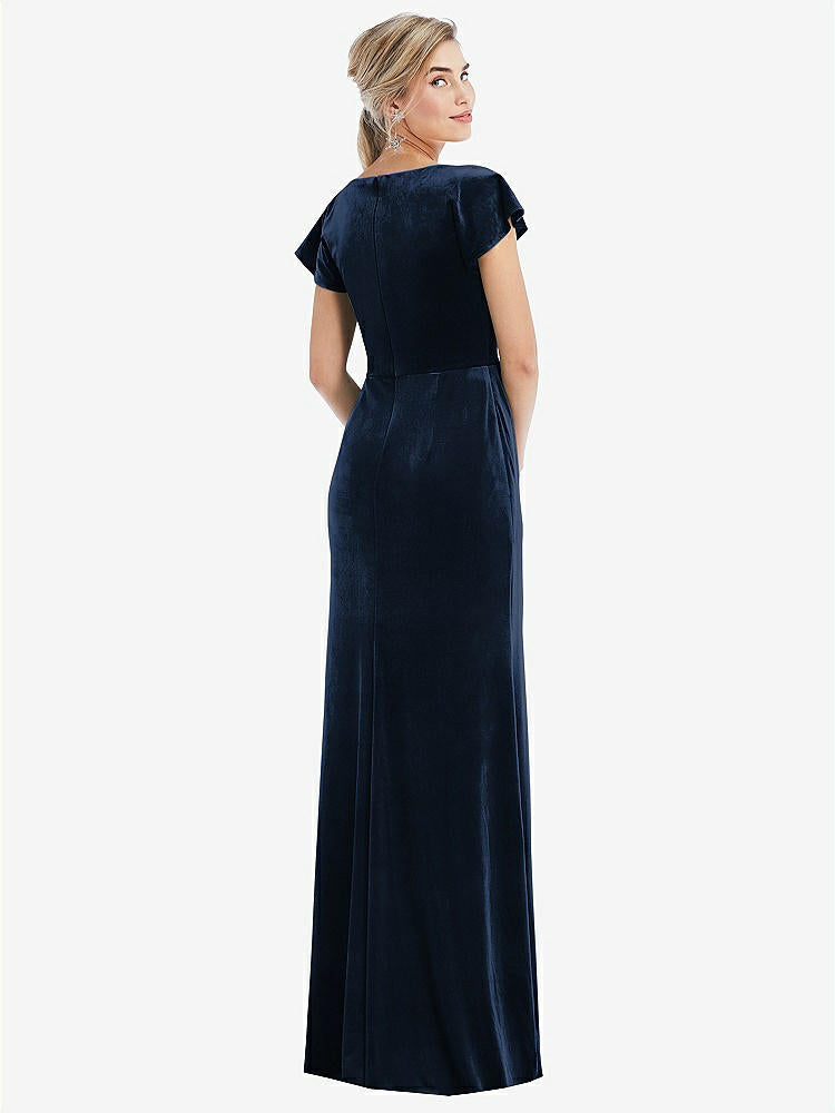 【NEW】【STYLE: TH057】フラッター スリーブ ラップ ボディス ベルベット マキシ ドレス ポケット付き【COLOR: Midnight Navy】【SIZE: 00-30W】