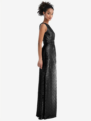 【NEW】【STYLE: TH058】ワンショルダー ドレープ Sequin Maxi ドレス【COLOR: Black】【SIZE: 00-30W】