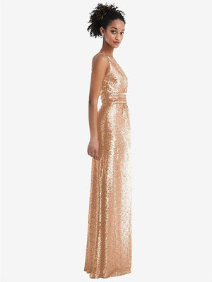 【NEW】【STYLE: TH058】ワンショルダー ドレープ Sequin Maxi ドレス【COLOR: Copper Rose】【SIZE: 00-30W】