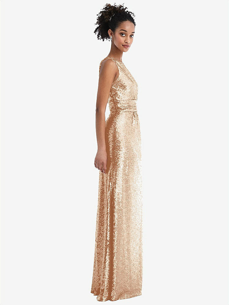 【STYLE: TH058】One-Shoulder Draped Sequin Maxi Dress【COLOR: Rose Gold】
