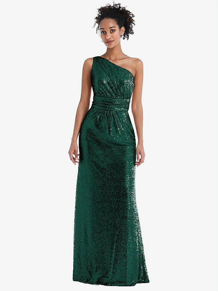 【NEW】【STYLE: TH058】ワンショルダー ドレープ Sequin Maxi ドレス【COLOR: Hunter Green】【SIZE: 00-30W】