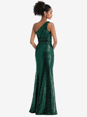 【NEW】【STYLE: TH058】ワンショルダー ドレープ Sequin Maxi ドレス【COLOR: Hunter Green】【SIZE: 00-30W】