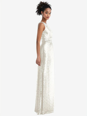 【STYLE: TH058】One-Shoulder Draped Sequin Maxi Dress【COLOR: Ivory】