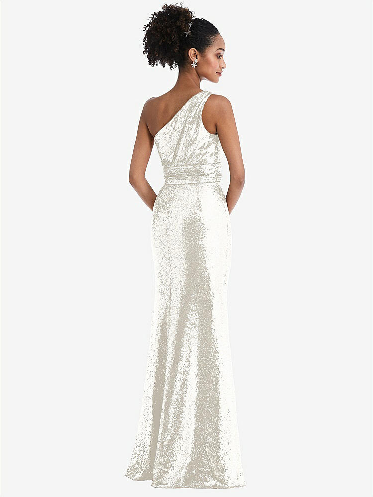 【STYLE: TH058】One-Shoulder Draped Sequin Maxi Dress【COLOR: Ivory】