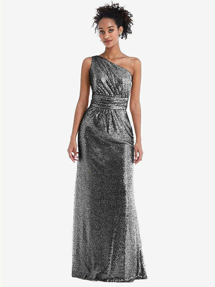 【NEW】【STYLE: TH058】ワンショルダー ドレープ Sequin Maxi ドレス【COLOR: Stardust】【SIZE: 00-30W】