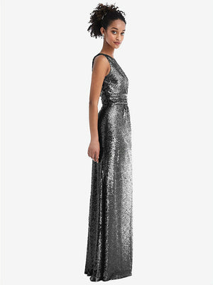 【NEW】【STYLE: TH058】ワンショルダー ドレープ Sequin Maxi ドレス【COLOR: Stardust】【SIZE: 00-30W】