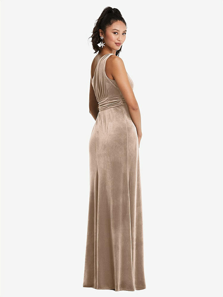 【STYLE: TH059】One-Shoulder Draped Velvet Maxi Dress【COLOR: Topaz】