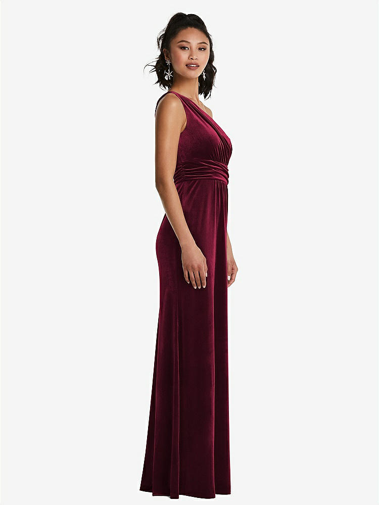 【STYLE: TH059】One-Shoulder Draped Velvet Maxi Dress【COLOR: Cabernet】