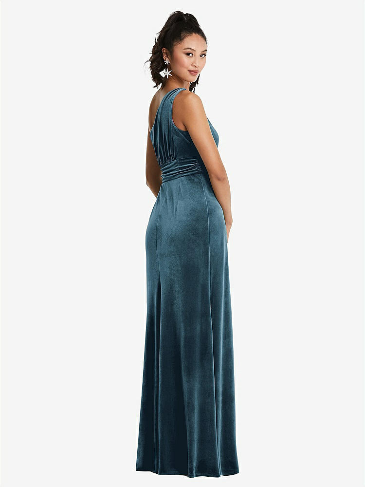 【NEW】【STYLE: TH059】ワンショルダー ドレープ ベルベット マキシ ドレス【COLOR: Dutch Blue】【SIZE: 00-30W】