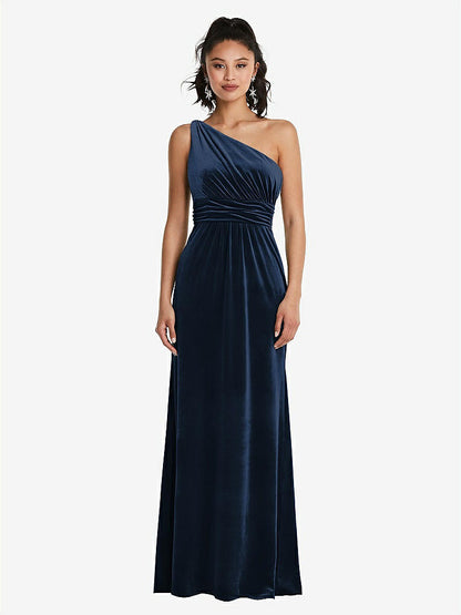 【NEW】【STYLE: TH059】ワンショルダー ドレープ ベルベット マキシ ドレス【COLOR: Midnight Navy】【SIZE: 00-30W】