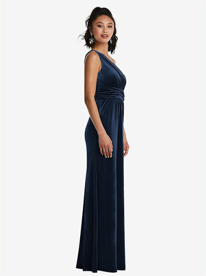 【NEW】【STYLE: TH059】ワンショルダー ドレープ ベルベット マキシ ドレス【COLOR: Midnight Navy】【SIZE: 00-30W】