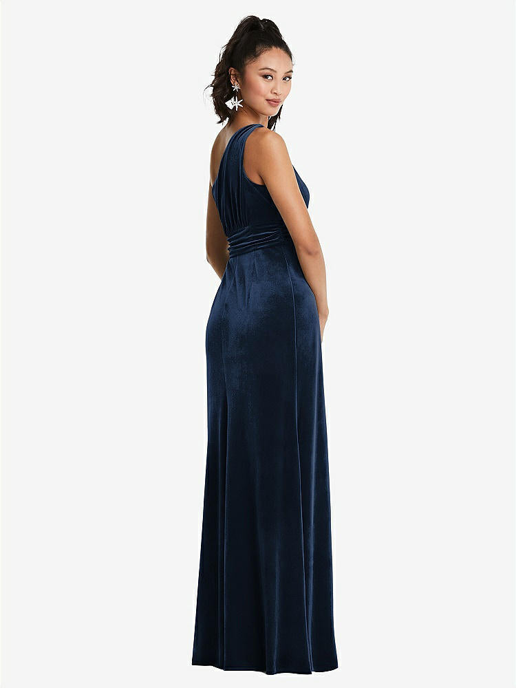 【NEW】【STYLE: TH059】ワンショルダー ドレープ ベルベット マキシ ドレス【COLOR: Midnight Navy】【SIZE: 00-30W】