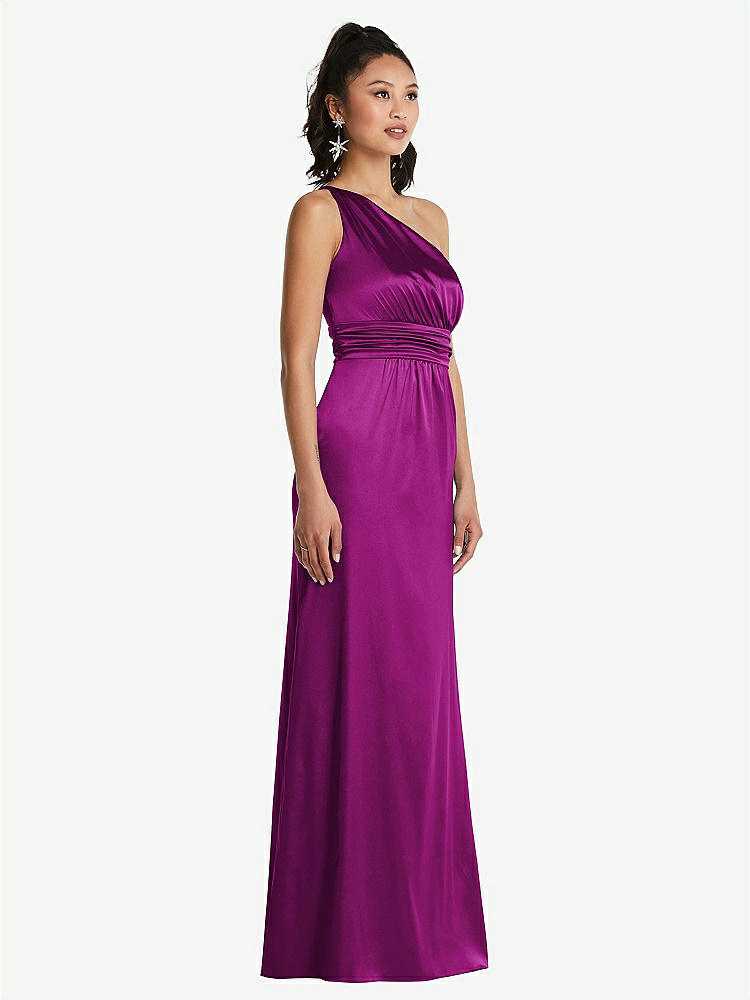 【NEW】【STYLE: TH063】ワンショルダー ドレープ サテン マキシ ドレス【COLOR: Persian Plum】【SIZE: 00-30W】