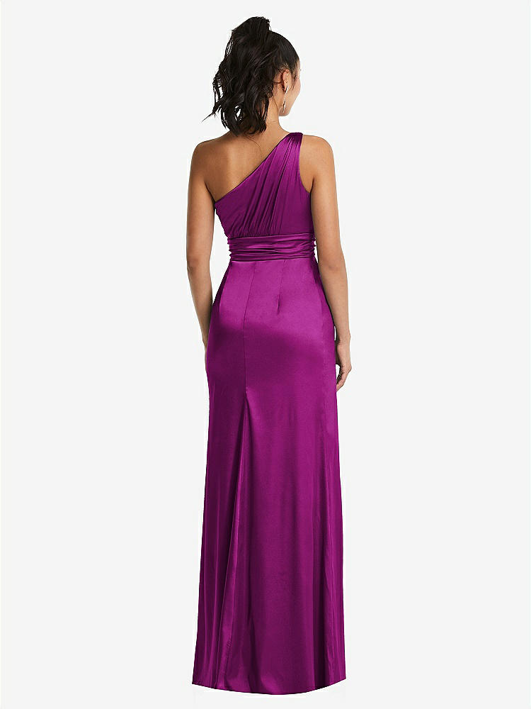 【NEW】【STYLE: TH063】ワンショルダー ドレープ サテン マキシ ドレス【COLOR: Persian Plum】【SIZE: 00-30W】