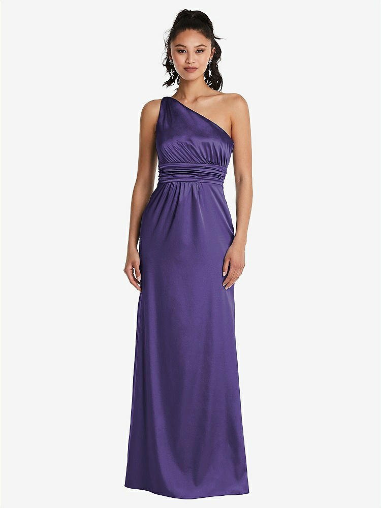 【STYLE: TH063】One-Shoulder Draped Satin Maxi Dress【COLOR: Regalia - PANTONE Ultra Violet】