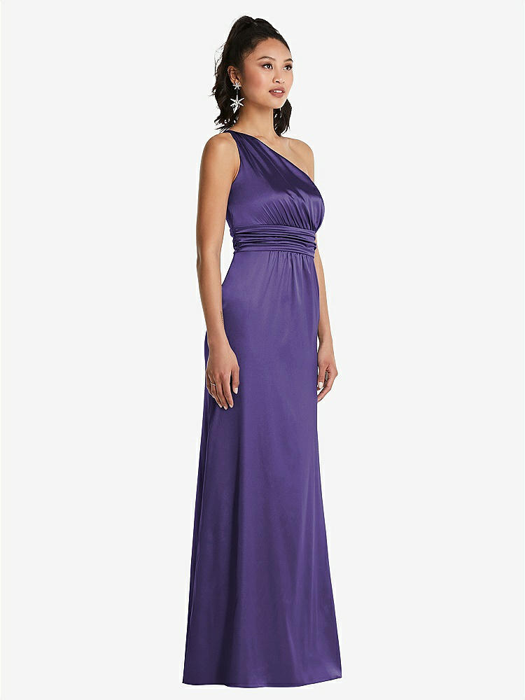 【STYLE: TH063】One-Shoulder Draped Satin Maxi Dress【COLOR: Regalia - PANTONE Ultra Violet】