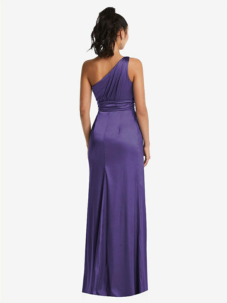 【STYLE: TH063】One-Shoulder Draped Satin Maxi Dress【COLOR: Regalia - PANTONE Ultra Violet】