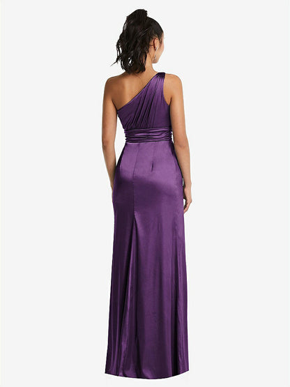 【STYLE: TH063】One-Shoulder Draped Satin Maxi Dress【COLOR: African Violet】