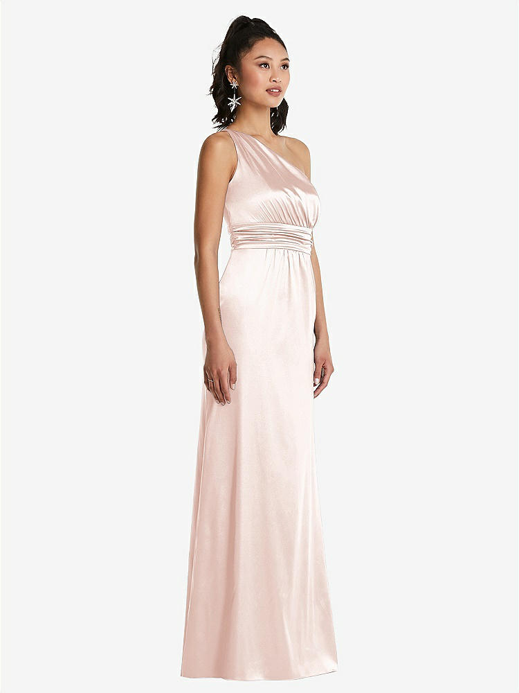 【STYLE: TH063】One-Shoulder Draped Satin Maxi Dress【COLOR: Blush】