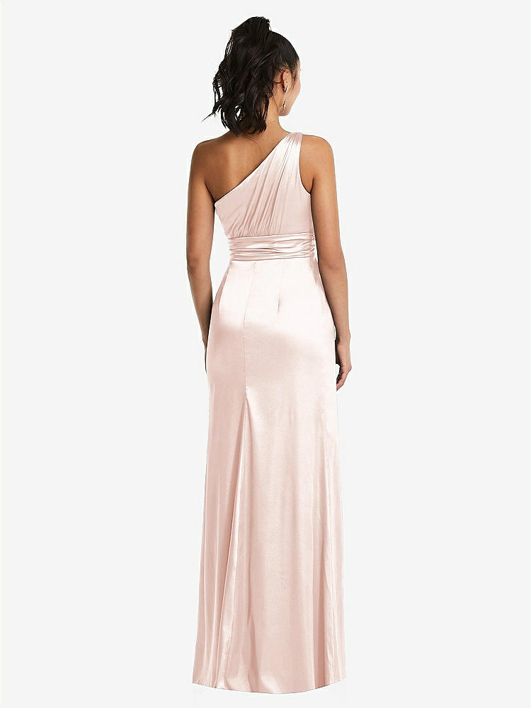 【STYLE: TH063】One-Shoulder Draped Satin Maxi Dress【COLOR: Blush】