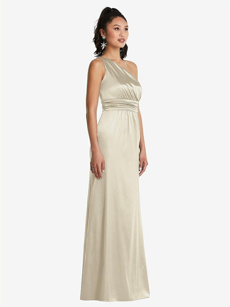 【NEW】【STYLE: TH063】ワンショルダー ドレープ サテン マキシ ドレス【COLOR: Champagne】【SIZE: 00-30W】