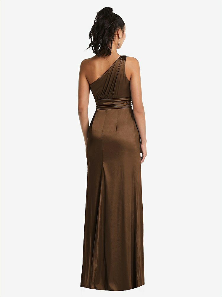 【STYLE: TH063】One-Shoulder Draped Satin Maxi Dress【COLOR: Latte】