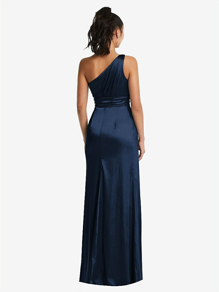 【NEW】【STYLE: TH063】ワンショルダー ドレープ サテン マキシ ドレス【COLOR: Midnight Navy】【SIZE: 00-30W】