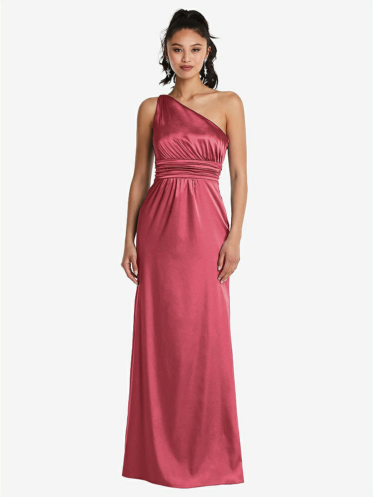 【STYLE: TH063】One-Shoulder Draped Satin Maxi Dress【COLOR: Nectar】