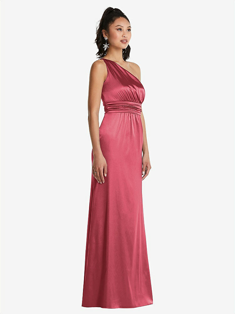 【STYLE: TH063】One-Shoulder Draped Satin Maxi Dress【COLOR: Nectar】